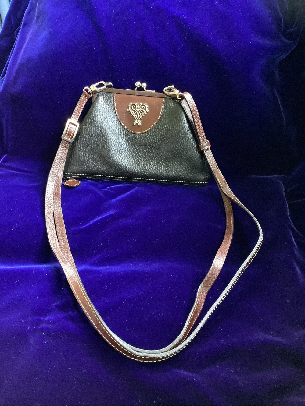 Brighton Black and Brown Leather Crossbody Shoulder Bag with Silver Accent